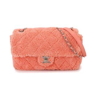 CHANEL Matelasse Chain Shoulder Bag Mix Fiber Leather Pink